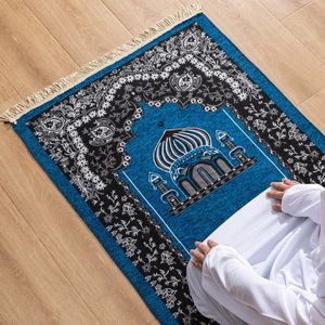 Chenille Moslim Islamitisch Gebed Rug 70*110cm Worship Deken Knielpoly Mat Tassel Portable Travel Gebed Ramadan Geschenk 240418