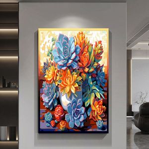 Chenistory Diy frame verf door nummer kleurrijke sappige planten voor volwassenen afbeelding door cijfers acrylverf op canvas home decor