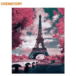 Chenistory Frame Tower Landschap Diy Painting by Numbers Modern Wall Art Picture Uniek Gift Acryl Paint Home Arts LJ200908