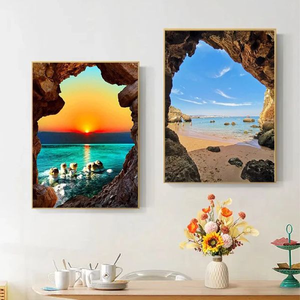 PEINTURE DE CHENISTOIRE par Number Cave and Sea View Picture by Numbers for Adults Painting on toivas DIY Frame Decoration Home Decoration