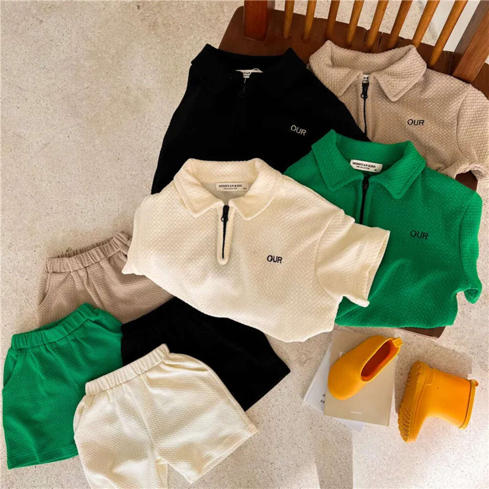Chenma Children's 2022 Summer New Boys and Girls Letter Simplicity Short Sleeve Polo Baby Shorts Two-Piece Suit Fashion L2405
