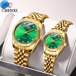 CHENXI 004A montre d'affaires étanche style chaud cristal diamant amoureux couple montre ensemble