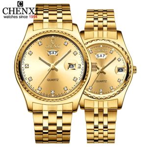 CHENXI 8204A paar quartz horloges gouden roestvrijstalen polshorloge casual waterdichte klok cadeau voor dames en heren