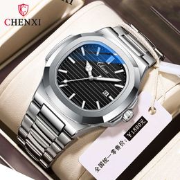 CHENXI 8222 original affaires étanche mâle horloge lumineuse Date en acier inoxydable carré Quartz hommes montre Reloj Hombre
