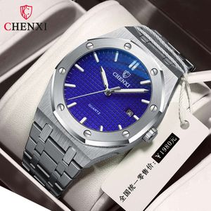 CHENXI 8248 hommes d'affaires montres en acier inoxydable montres à Quartz mâle Auto Date étanche horloge avec aiguilles lumineuses