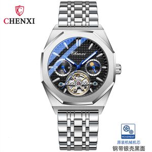 CHENXI 8814 flambant neuf haut de gamme volant soleil lune et étoiles montre mécanique lumineuse étanche pour hommes