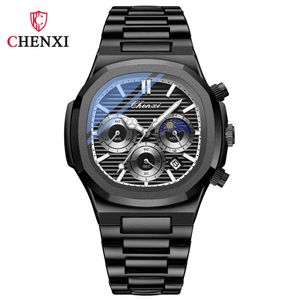 CHENXI 922 nouveauté montre d'affaires hommes montres à Quartz chronographe en acier inoxydable lumineux mâle horloge