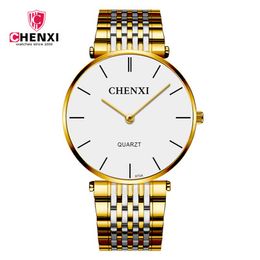 La marque Chenxi vend officiellement une montre de couple étanche avec ceinture en acier ultra-mince pour hommes et femmes, montre à quartz, directe d'usine 072A