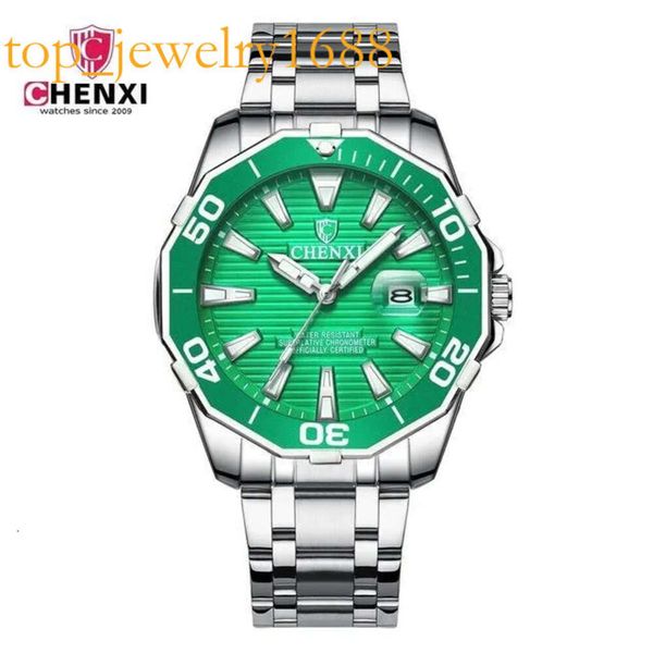 Chenxi Business Men Sier en acier inoxydable noir Casual Watch pour grand cadran imperméable de mode de mode haute qualité montre des données de bracelet Giftvvs