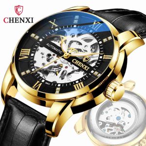 Chenxi/chenxi holle mechanische horlogebelt heren nacht gloed waterdicht volledig automatisch