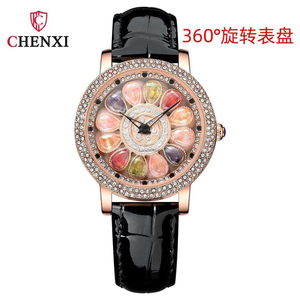 Chenxi Dawn Fortune Turn Womens Watch with Diamond rotation tiktok live quartz watch fang sheng horloge