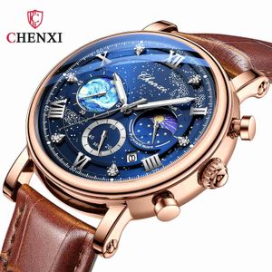 Chenxi Dawn Multi Functional High End Fashion Mens Watch Night Glow Moon Phase Timing Star Calendar Watch Fang Sheng Watch