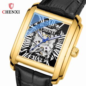 Chenxi Dawn Square Hollow Mechanical Watch Mens Fashion High Beauty horloge waterdicht volledig automatisch mechanisch horloge