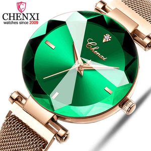 Chenxi mode 4 kleuren edelsteen gesneden geometrie kristal luxe dames quartz horloges damesjurk horloge vrouwen klok Zegarek Damski Q0524