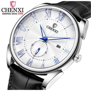 Chenxi mode lederen horloges zakelijke heren polshorloge top merk luxe met agenda analoge kwarts mannelijke klok Q0524