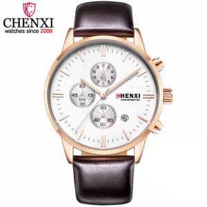 Chenxi mode mannen klok quartz horloges top merk luxe chronograph lederen sport horloges heren polshorloge relogio masculino q0524