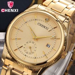 Chenxi Montre En Or Hommes De Luxe Homme D'affaires Montre Doré Étanche Unique Mode Casual Quartz Mâle Robe Horloge Cadeau 069ipg Y190622375