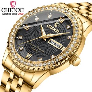 Chenxi Golden Quartz Watch Men Top Luxe polshorloge waterdichte gouden mannelijke polshorloge man Full Steel Clock Relogio Masculino 240417