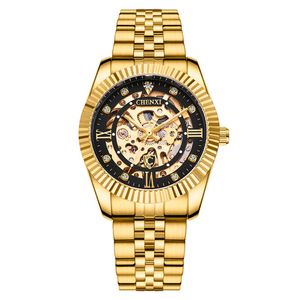 CHENXI Hoge kwaliteit automatisch uurwerk polshorloge Lichtgevende aanwijzer mannelijk zakelijk horloge zilver goud roestvrij stalen band cadeau voor mannen