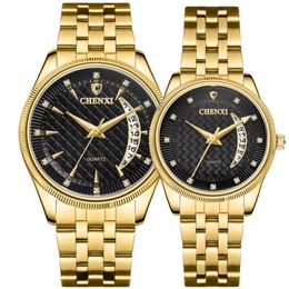 CHENXI mode chaude créative femmes hommes montre à Quartz doré amoureux montres horloge marque montres Relojes Hombre