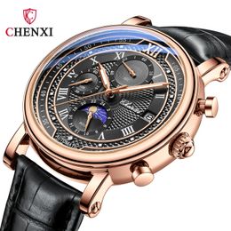 CHENXI luxe hommes montre à Quartz sport étanche chronographe lumineux Date hommes montre-bracelet affaires en cuir montres horloge 240125