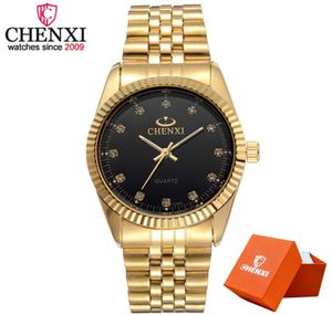Chenxi Men Fashion Watch Femmes Quartz Montres Luxury Golden en acier inoxydable Horloge de robe de bracelet