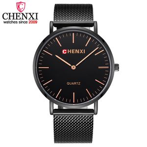 Chenxi mannen horloges mode top merk luxe mesh zwart gouden riem quartz mannen horloges heren ultra dunne mode mannelijke horloges q0524