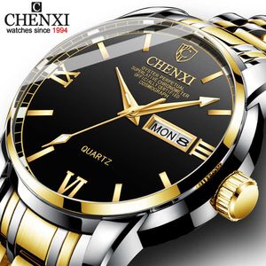Chenxi Nieuwe Gold Mens Horloges Topmerk Luxe Zakelijke Waterdichte Datum Clock Full Steel Men Quartz Polshorloge Relogio Masculino X0625