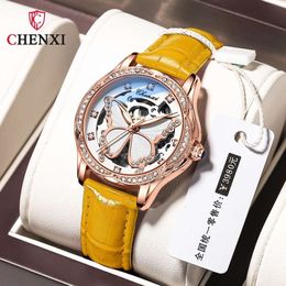Chenxi – montre mécanique entièrement automatique pour femmes, Love Horse, cadran papillon Orange, diamant, étanche, à la mode, nouvelle collection