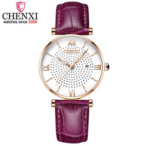 Chenxi nieuwe luxe dameshorloge top merk waterdichte vrouwen quartz polshorloge mode eenvoudige lederen jurk horloges reloj mujer Q0524