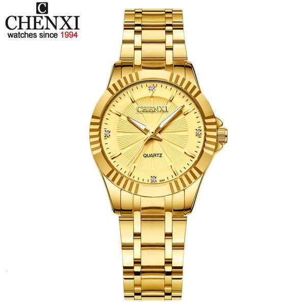 CHENXI Top marque montres Couple mode montre à Quartz doré pour hommes femmes étanche en acier inoxydable montre-bracelet analogique