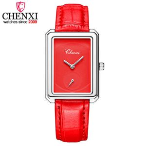 Chenxi unieke kleine wijzerplaat vrouwen polshorloges dame quartz horloge vrouwen rood lederen waterdichte klok cadeau vrouwelijke student horloge Q0524