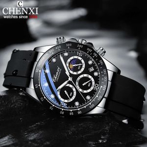 CHENXI montres hommes haut de gamme bracelet en caoutchouc Date Quartz horloge mâle étanche chronographe mode montre d'affaires