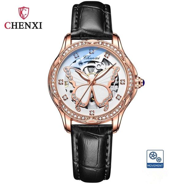 CHENXI Reloj mecánico automático para Mujer Relojes de Pulsera Impermeables de Primeras Marcas Reloj Tourbillon de Mariposa Esqueleto para Mujer