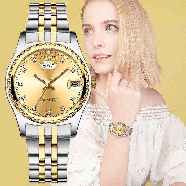 Chenxi Mujeres Relojes de cuarzo de lujo Damas de oro de acero inoxidable Correa de reloj de alta calidad Casual Reloj impermeable Regalo para esposa Q0524