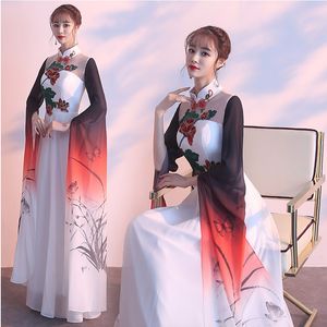 Cheongsam style robes à manches longues Sexy voir à travers le dos femmes robes de soirée oriental robe de soirée formelle vintage Applique vestido