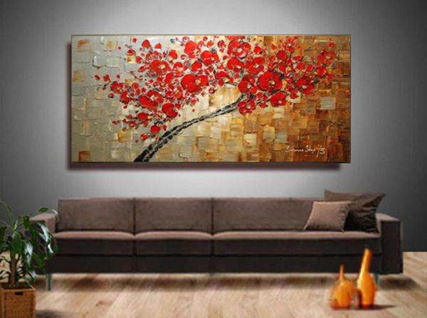 Panal de la pared de la pared de la floración de la flor de cerezo Pintura al óleo hecha al óleo sobre la paleta de lona Pintura moderna Decoración del hogar Artdh018694413