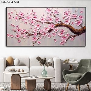 Cherry Blossom Branch schilderen Poster Bloemen Impasto Abstract boom Canvas Print landschap Moderne muur kunstkamer decor cuadros niet ingelijst