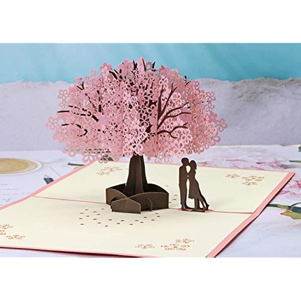 Carte de fleurs de cerisier Pop Up Carte de fleurs 3D Lettre d'amour Voeux Anniversaire Mariage Saint Valentin Carte cadeau d'anniversaire Papeterie vierge pour elle, mari, femme