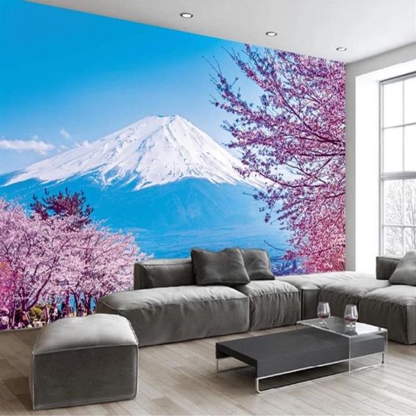 Papier peint mural paysage de fleurs de cerisier, papier peint 3d de fond pour télévision, toile de fond 203B