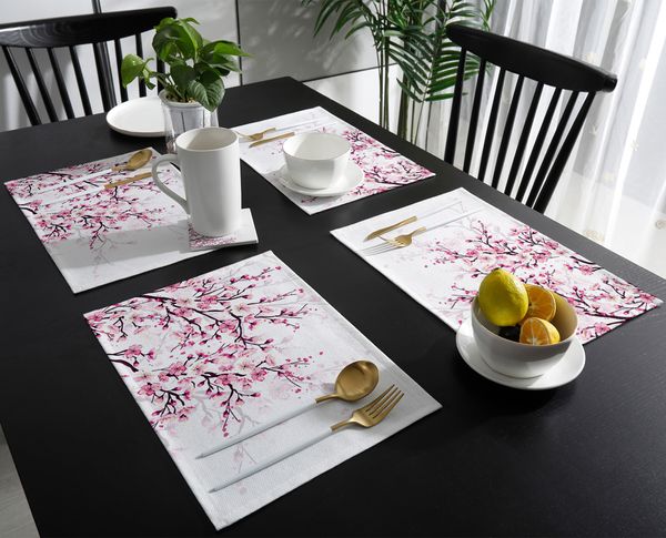 Cherry Blossom Plum Branch Rose Blanc Runner Country Mariage Décor de mariage Nappemat Dinning Table Art Table Coureurs