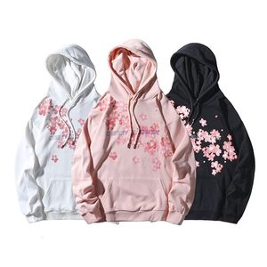 Cherry Blossom Sakura Imprimer Sweats à capuche Harajuku surdimensionné Streetwear Automne Hommes / Femmes Coton CS704 211224