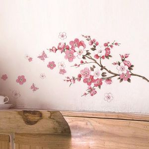 Fleur de cerisier branche d'arbre Stickers muraux salon chambre fond décoration murale Art décalcomanies plante autocollant pour la décoration intérieure