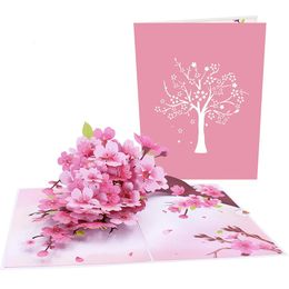 Carte de voeux pop-up de fleur de fleur de cerisier floral merci carte d'anniversaire décoration cadeau universel carte de voeux festival avec enveloppe 240323