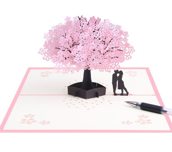 Cherry Blossoms 3D Carte de voeux romantique Fleur pop-up cartes de voeux de mariage Cartes de félicitations carte pop-up pour Valentine0399724893