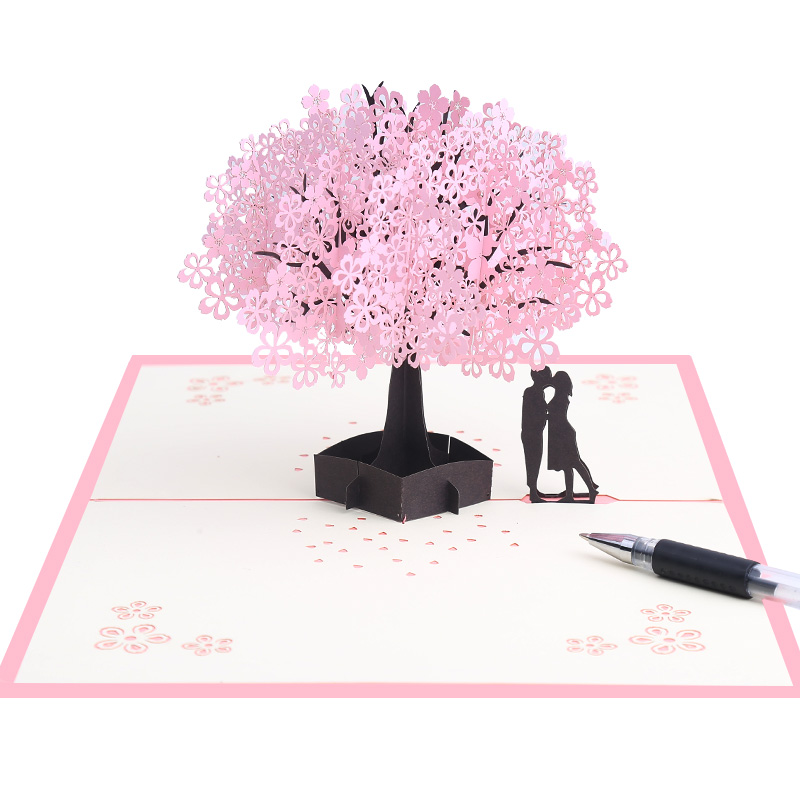 Cherry blossoms 3d greeting card romantic flower pop up greeting cards wedding congratulation cards pop up card for Valentine's Day