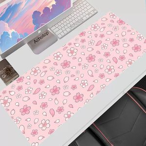 Tapis de souris en fleurs de cerisier, grand tapis de souris pour PC, Art rose Sakura, clavier, tapis de bureau, accessoires de bureau, 240314