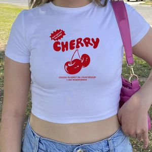 Cherry Crop Top Leuke Kersen Grafische Tee Vrouwen Y2k Esthetische Tops Lady Meisjes Sexy Slim Fit Baby Tee Zomer casual T-shirts 240315