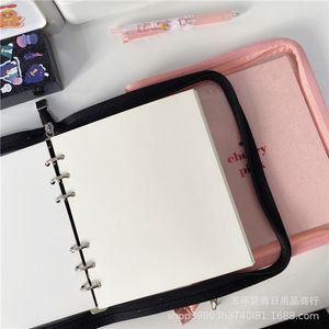 Cherry Diary Plan Pink A6 Zipper Shiny Book Cover Girls Handbook Bloc-notes Collage à feuilles mobiles