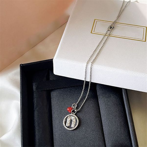 Cerise coeur amour pendentif colliers lettre cercle anneau colliers dame plein diamants dédicacer cadeau bijoux